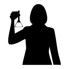 a silhouette of a woman scientist holding a flask in a lab setting conducting a science experiment