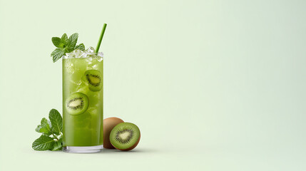 Kiwi Mint Refresher: a vibrant kiwi mint drink in a tall glass. Refreshing drink for your enjoyment. 
