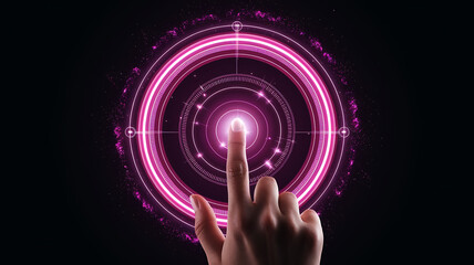 Pink Neon Circular Interface Finger Touch screen technology
