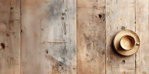 Rustic Coffee Moment: A serene coffee cup rests upon a weathered wooden surface, inviting a moment of tranquility and contemplation, offering a sensory experience.