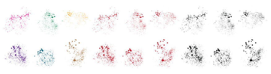 Collection of smear ink vector black, green, red, purple, blue, pink color brush stroke dripping blood paint