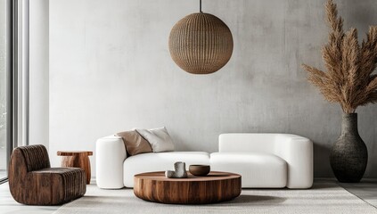 Modern minimalist living room with natural elements
