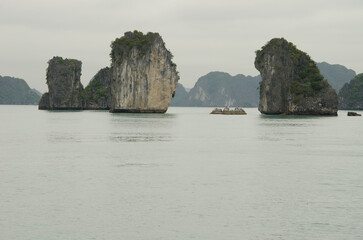 Limestone cliffs in Lan Ha Bay. Cat Ba Archipelago. Vietnam.