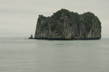 Limestone cliff in Lan Ha Bay. Cat Ba Archipelago. Vietnam.