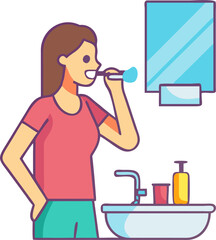 Woman Brushing Her Teeth in the Bathroom – Daily Hygiene Routine