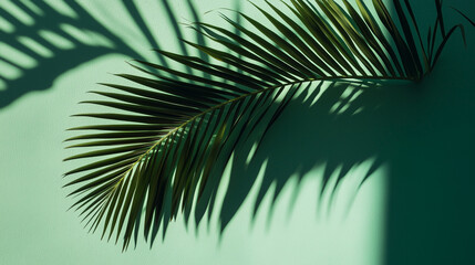 Palm leaf shadow on a green wall background
