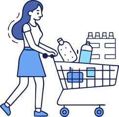 Woman Grocery Shopping with a Cart – Healthy Food and Lifestyle Concept
