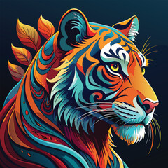 Majestic tiger head and shoulders vector illustration