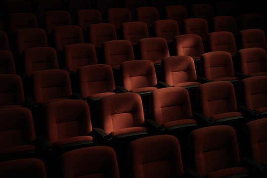 empty cinema auditorium. cinema auditorium with red chairs