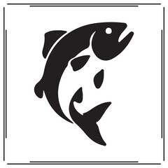 Fish silhouette logo design – jumping trout or salmon icon in black and white style – minimalist vector symbol for fishing, seafood, marine, or outdoor branding

