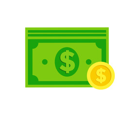 Dollar Bill and gold coins icon. Dollar banknote or money cash bills of paper currency vector design and illustration.