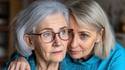 A compassionate nurse comforts an elderly patient in a hospital setting, showcasing care and empathy.