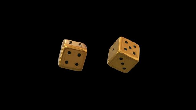 dice golden metallic random rolling loop alpha channel animation, casino gambling game dices isolated motion design element - Powered by Adobe