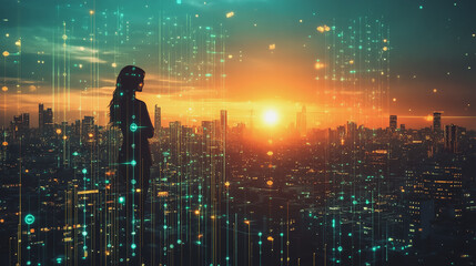 Fototapeta premium abstract professional business team people innovation connection of line from nail node to node on Smart Innovation city with connection cyber security network reciprocity , networking concept