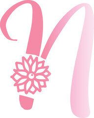 Pink cursive letter N with floral embellishment