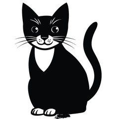 Fototapeta premium Black and White Sitting Cat Illustration Vector
