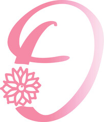 Pink cursive letter O with floral embellishment