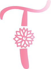 Pink cursive letter T with floral embellishment