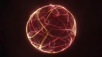 A glowing particle sphere pulses with intertwining light trails, illustrating dynamic data networks and energetic digital connectivity. - Powered by Adobe