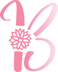 Pink cursive letter B with floral embellishment