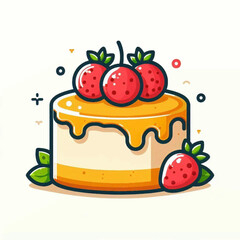 Cartoon cake with strawberries featuring a glazed top and stylized design