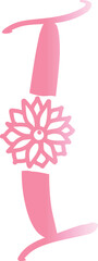 Pink cursive letter I with floral embellishment