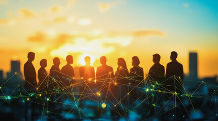 abstract professional business team people innovation connection of line from nail node to node on Smart Innovation city with connection cyber security network reciprocity , networking concept