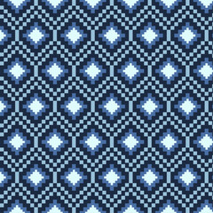 Navy Blue Pixel Art Pattern with White Diamond Motifs