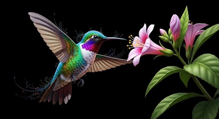 Hummingbird Feeds on Nectar from Blooming Flower