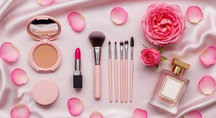Makeup and Roses on Silky Fabric