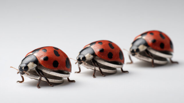 Ladybugs transporting tiny invoices and coins, symbolizing how small contributors play a big part in financial systems.