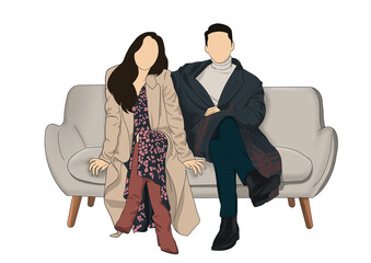 Couple Sitting on Sofa digital art korean drama