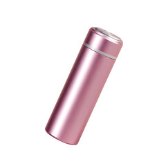 Pink metal thermos bottle isolated on transparent background
