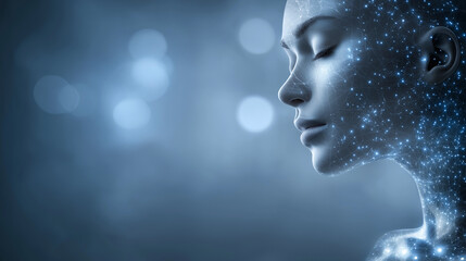 Futuristic Female Robot Design Featuring Nanotechnology and Soft Lighting