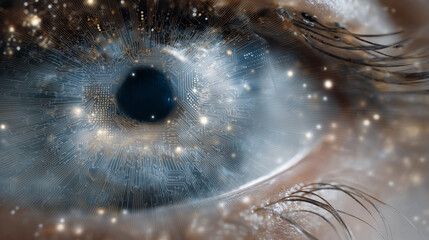 Close-up of a Robotic Eye with Advanced Circuitry and Surveillance