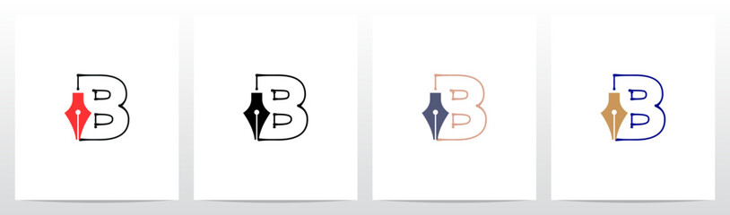Fountain Pen Ink Lines Outlines Letter Initial Logo Design B
