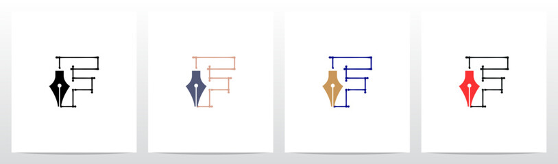 Fountain Pen Ink Lines Outlines Letter Initial Logo Design F