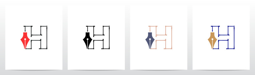 Fountain Pen Ink Lines Outlines Letter Initial Logo Design H