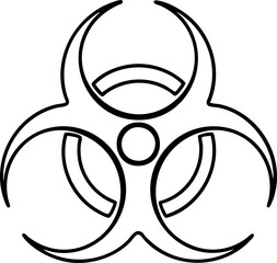 A black and white biohazard symbol consisting of three curved shapes surrounding a central circle, representing biological dangers.