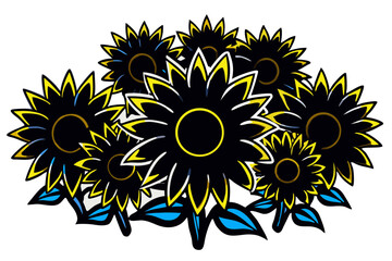Fototapeta premium Artistic Sunflower Cluster Design Featuring Bold Black Petals and Yellow Accents