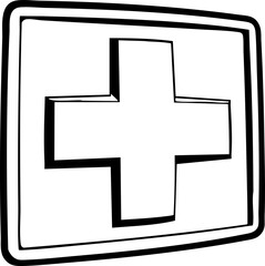 Obraz premium A bold, hand-drawn black and white 3D plus sign enclosed in a square frame.