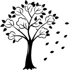 vector tree silhouette with birds