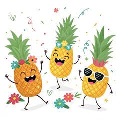 Funny Pineapple Dancing Cartoon Illustration for Summer Design

