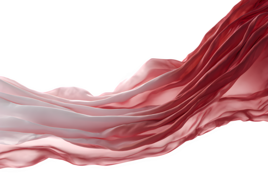 Flowing pink and red silk fabric isolated on transparent background