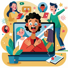 Fototapeta premium Video Call Realities – Capturing the Humorous and Unexpected Moments of Virtual Communication
