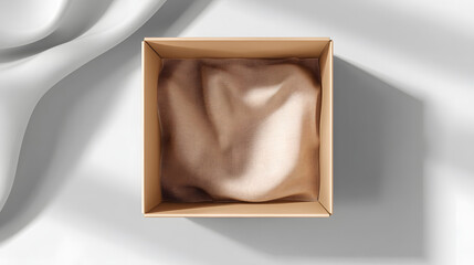 Open paper box mockup with soft natural lighting, top view