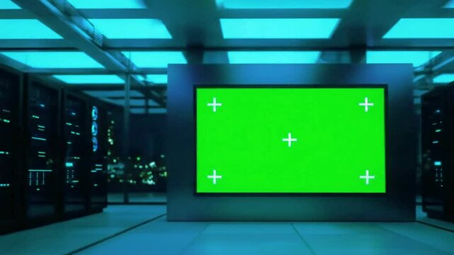 4K Video of Futuristic Data Center at Night with Cool Blue and Purple LED Lights - High-Tech Stock Footage