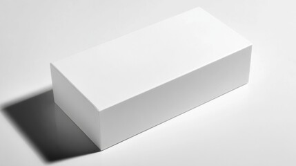 Fototapeta premium Minimalist white rectangular box with clean edges on a light surface, casting soft shadow, monochromatic modern aesthetic, plain background.