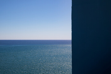 Shades and shapes of blue. wall, sky and sea