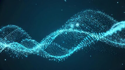 A glowing wave of blue particles represents data flow, digital technology, and futuristic communication in a virtual abstract space. - Powered by Adobe